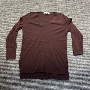 Women’s Maroon Loft Ann Taylor V Neck Long Sleeve Blouse Top Sweater MP